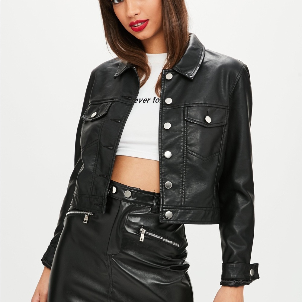 Cropped Faux Leather Jacket